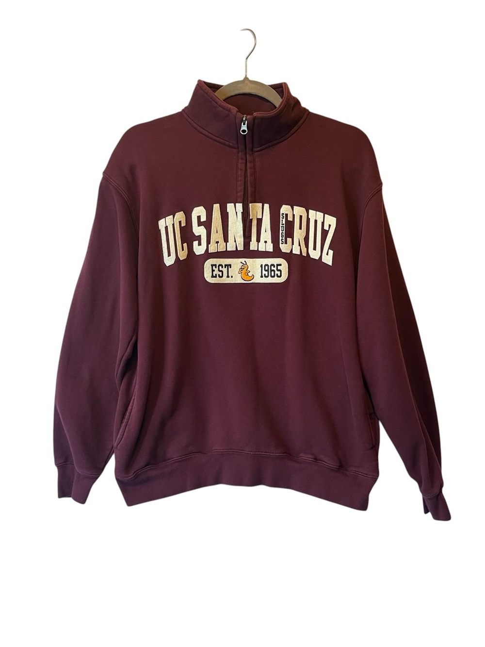 UC Santa Cruz 1/4 zip sweatshirt M Burgundy Sammy Banana Slug Mens UCSC Unisex
